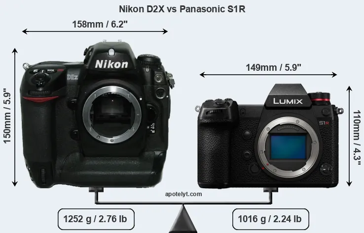 Size Nikon D2X vs Panasonic S1R