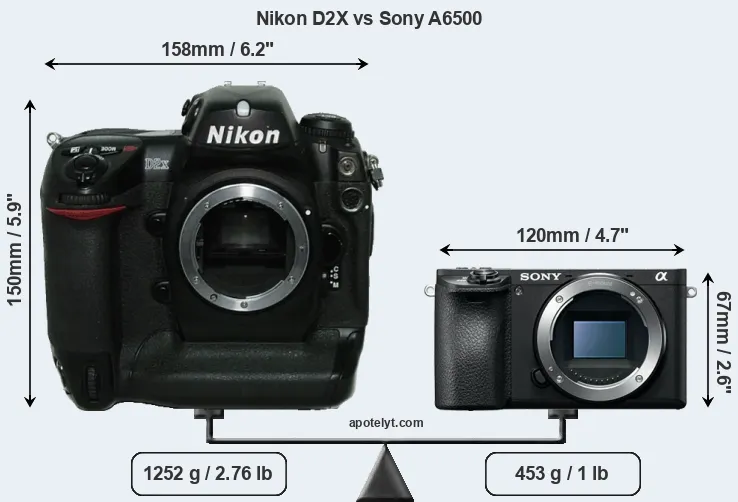 Size Nikon D2X vs Sony A6500