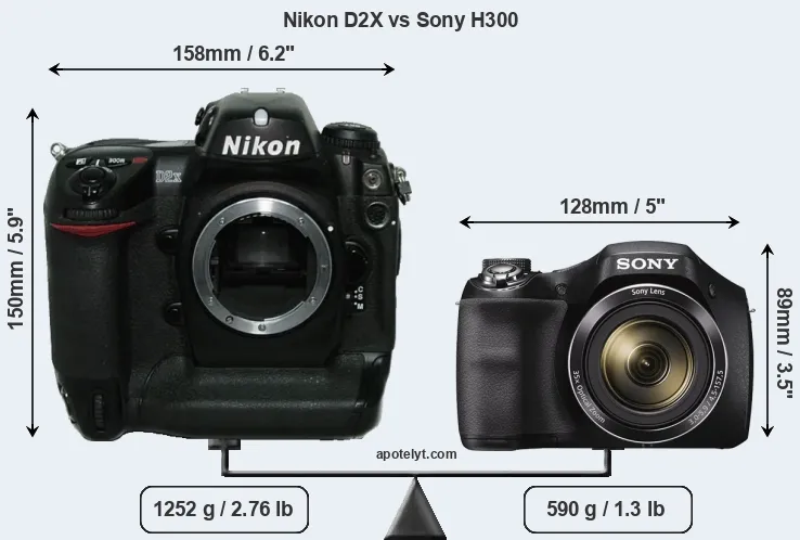 Size Nikon D2X vs Sony H300