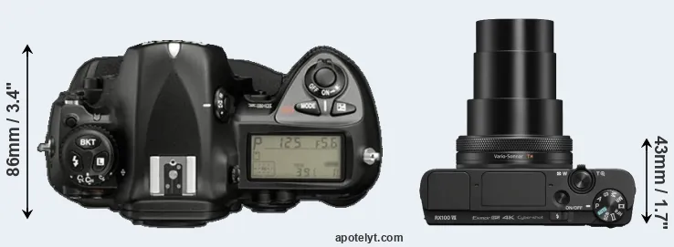Compare D2X versus RX100 VII top