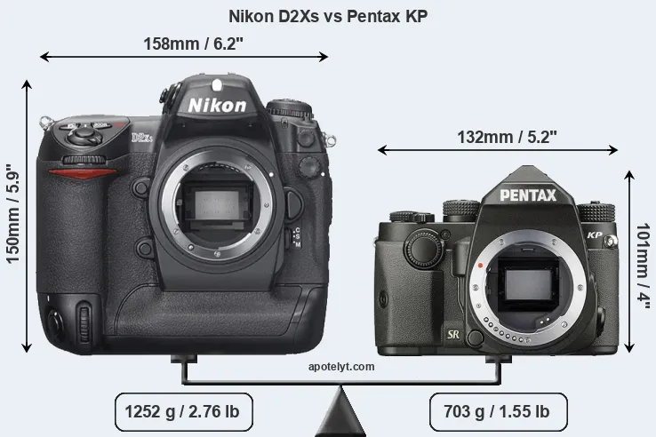 Size Nikon D2Xs vs Pentax KP