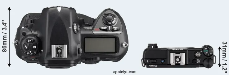 Compare D2Xs versus Pentax Q top