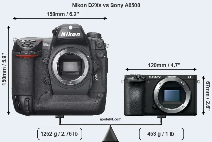 Size Nikon D2Xs vs Sony A6500