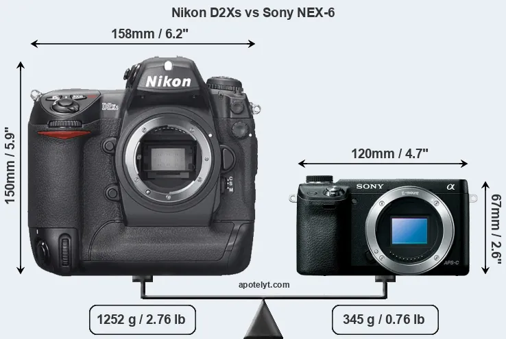 Size Nikon D2Xs vs Sony NEX-6