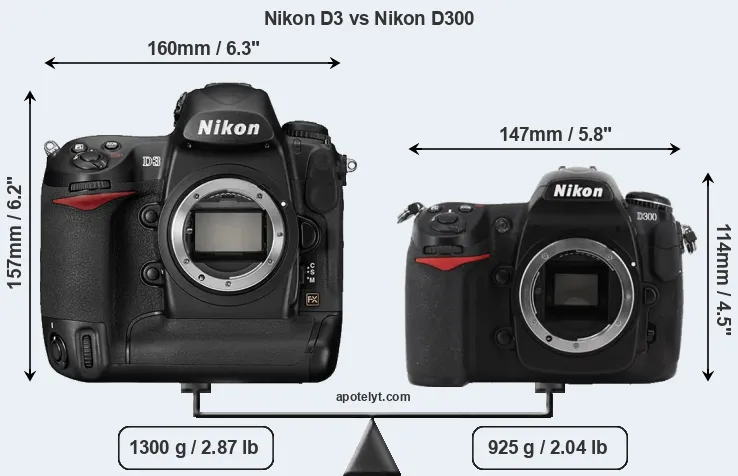 Size Nikon D3 vs Nikon D300