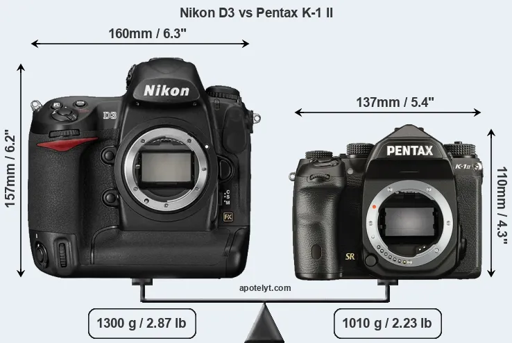Size Nikon D3 vs Pentax K-1 II