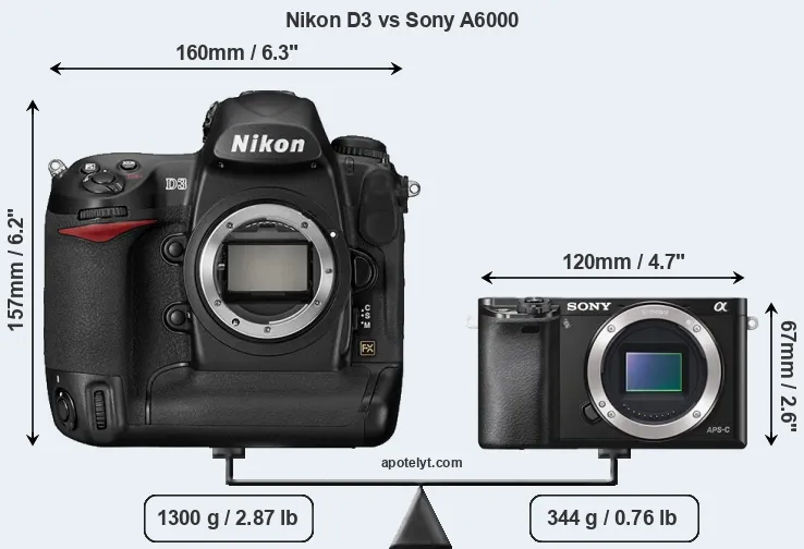 Size Nikon D3 vs Sony A6000