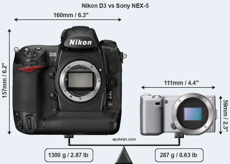 Size Nikon D3 vs Sony NEX-5