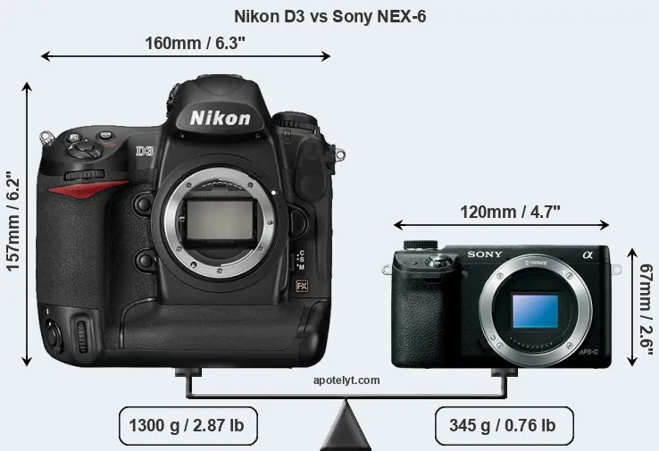 Size Nikon D3 vs Sony NEX-6