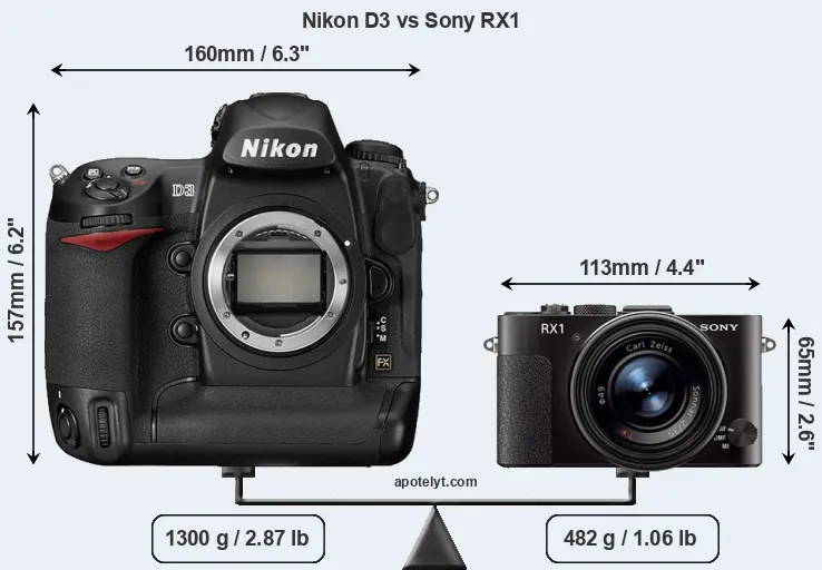 Size Nikon D3 vs Sony RX1