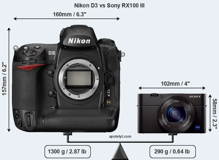 Size Nikon D3 vs Sony RX100 III
