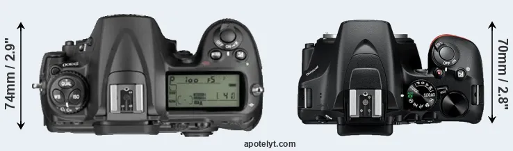 Compare D300 versus D3500 top