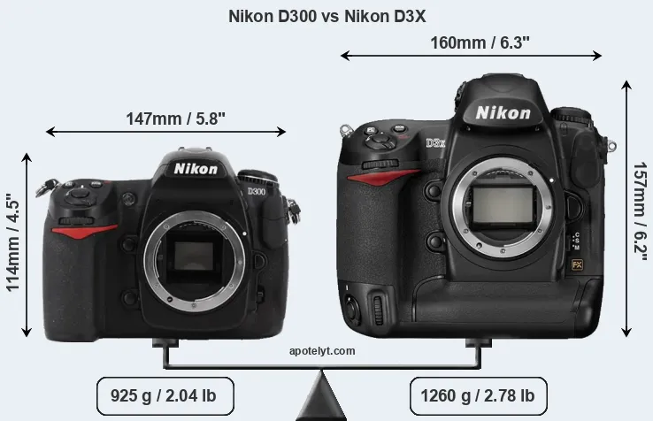 Size Nikon D300 vs Nikon D3X