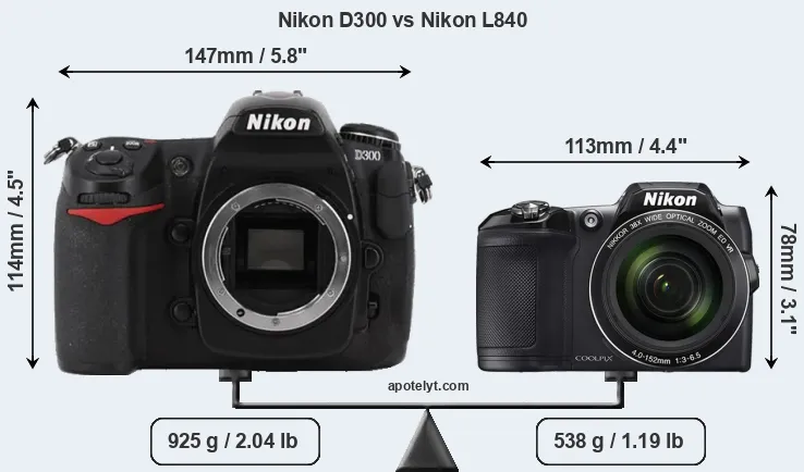 Size Nikon D300 vs Nikon L840