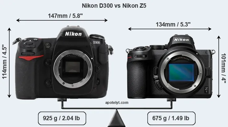 Size Nikon D300 vs Nikon Z5