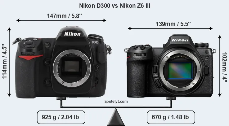 Size Nikon D300 vs Nikon Z6 III
