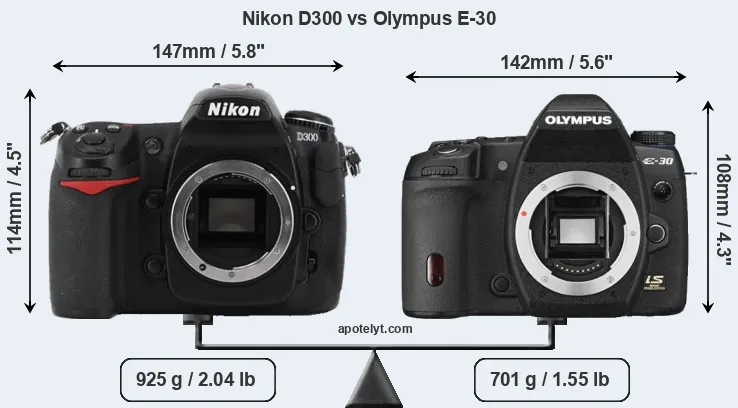 Size Nikon D300 vs Olympus E-30