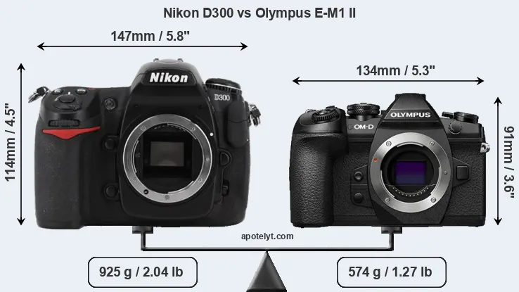 Size Nikon D300 vs Olympus E-M1 II
