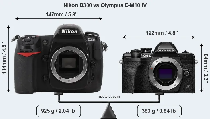 Size Nikon D300 vs Olympus E-M10 IV