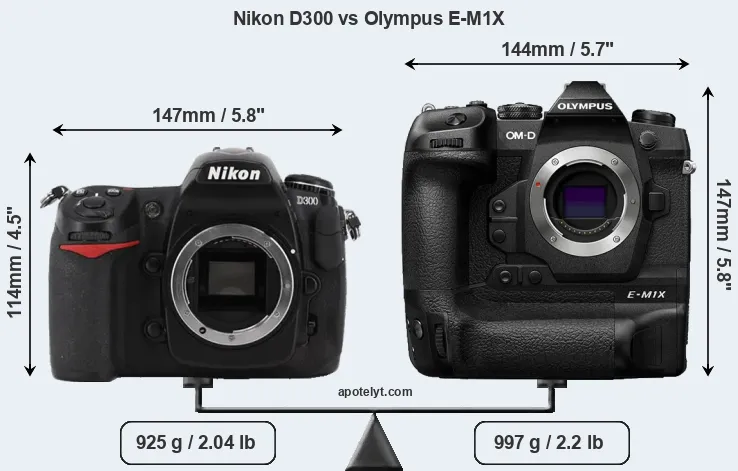 Size Nikon D300 vs Olympus E-M1X