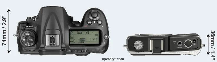 Compare D300 versus E-P2 top
