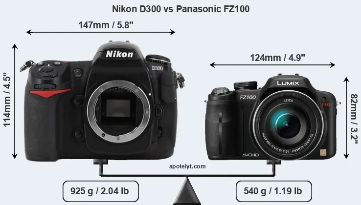 Size Nikon D300 vs Panasonic FZ100