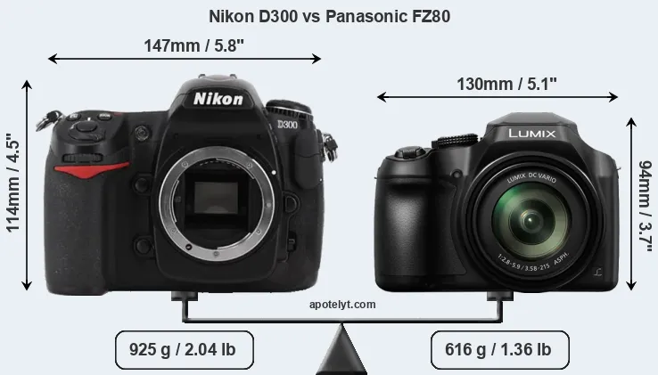 Size Nikon D300 vs Panasonic FZ80
