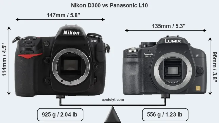 Size Nikon D300 vs Panasonic L10
