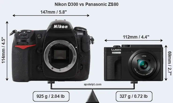 Size Nikon D300 vs Panasonic ZS80