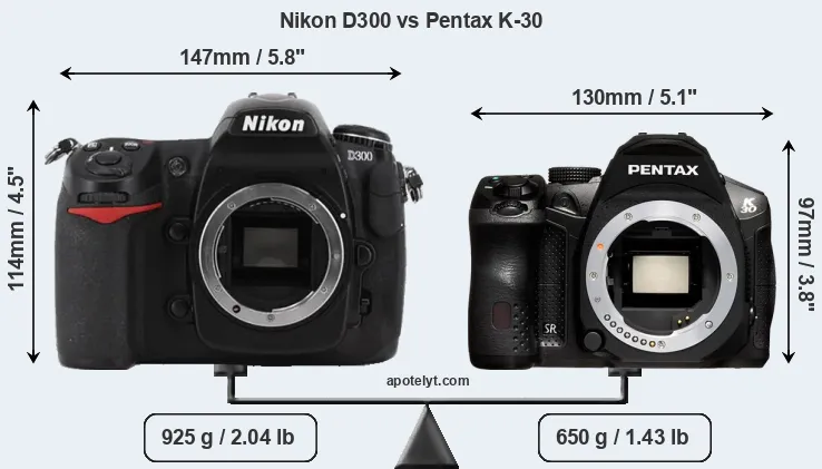 Size Nikon D300 vs Pentax K-30