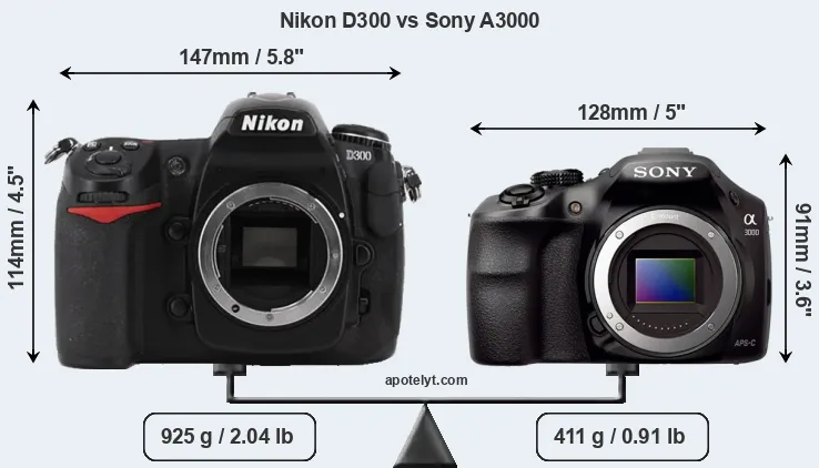 Size Nikon D300 vs Sony A3000