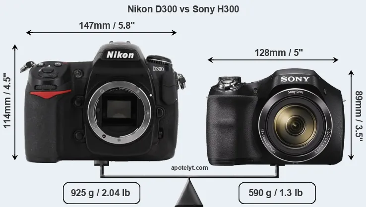 Size Nikon D300 vs Sony H300