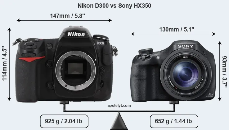 Size Nikon D300 vs Sony HX350