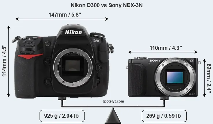 Size Nikon D300 vs Sony NEX-3N