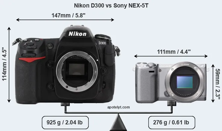 Size Nikon D300 vs Sony NEX-5T