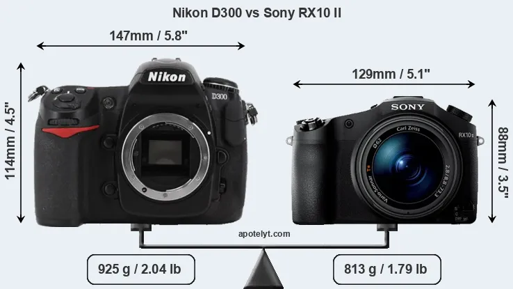 Size Nikon D300 vs Sony RX10 II