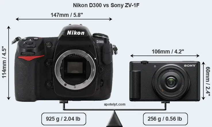 Size Nikon D300 vs Sony ZV-1F