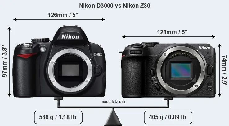 Size Nikon D3000 vs Nikon Z30