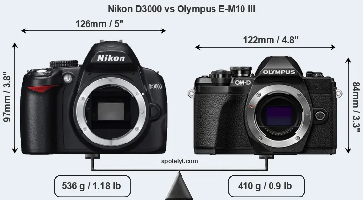 Size Nikon D3000 vs Olympus E-M10 III