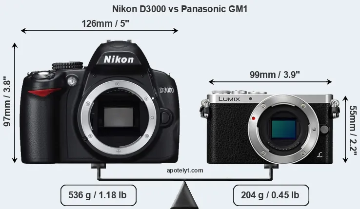Size Nikon D3000 vs Panasonic GM1