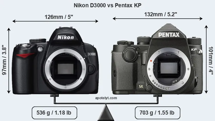 Size Nikon D3000 vs Pentax KP