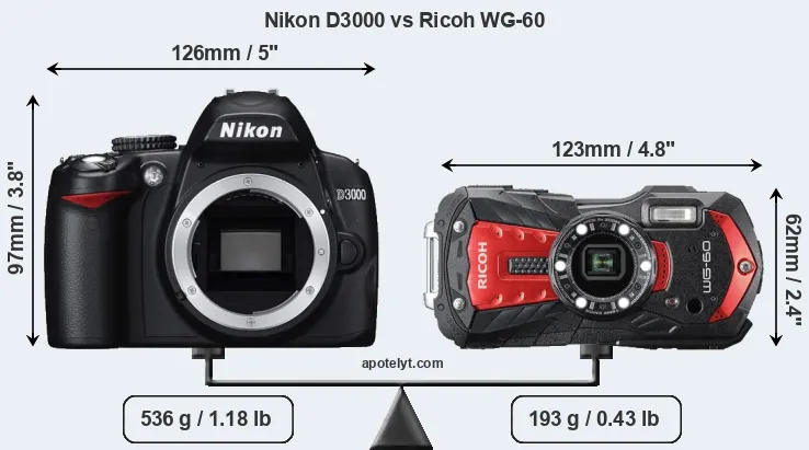 Size Nikon D3000 vs Ricoh WG-60