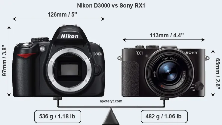 Size Nikon D3000 vs Sony RX1