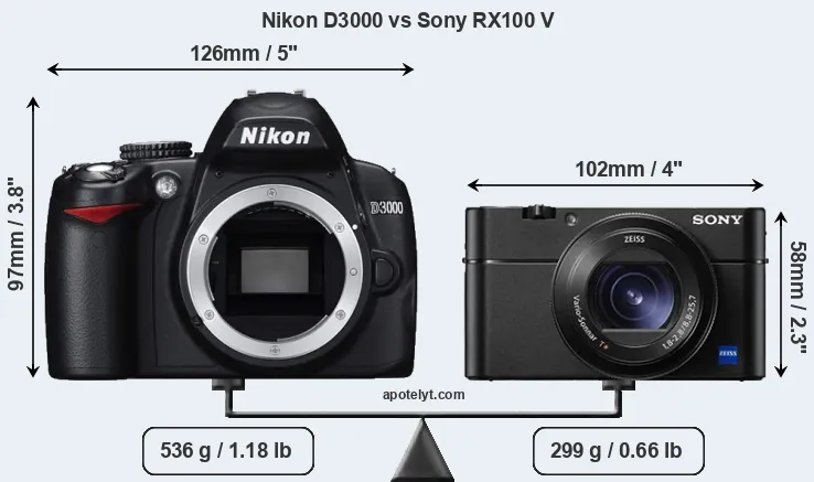 Size Nikon D3000 vs Sony RX100 V