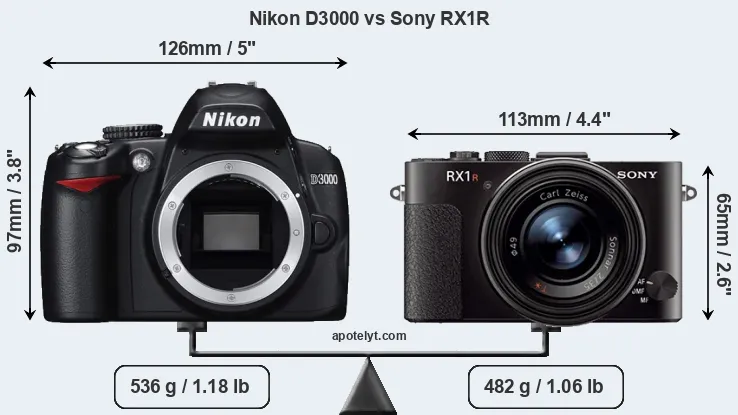 Size Nikon D3000 vs Sony RX1R