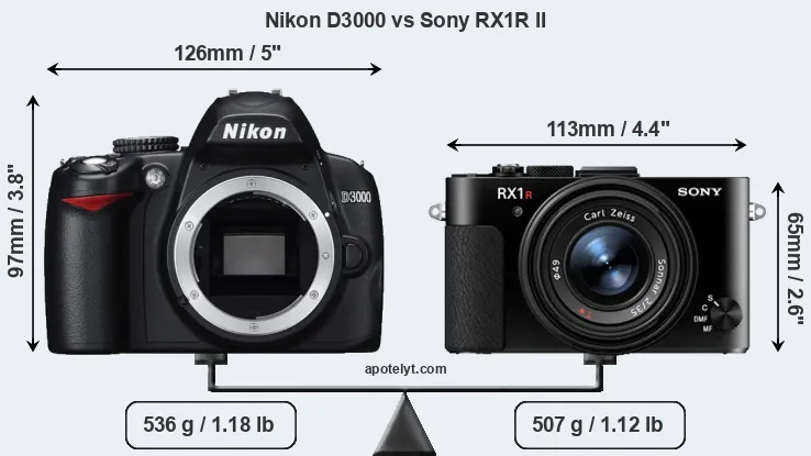 Size Nikon D3000 vs Sony RX1R II