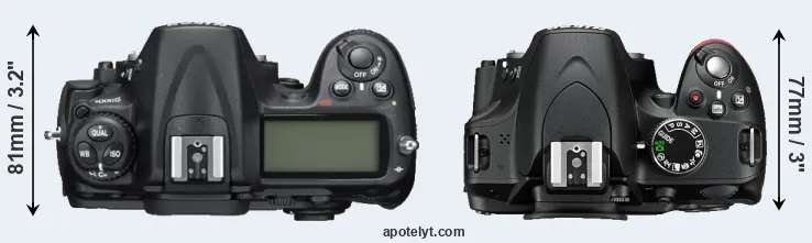 Compare D300S versus D3200 top