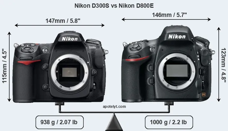 Size Nikon D300S vs Nikon D800E