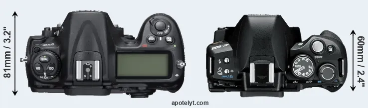 Compare D300S versus E-600 top
