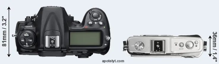 Compare D300S versus E-P1 top